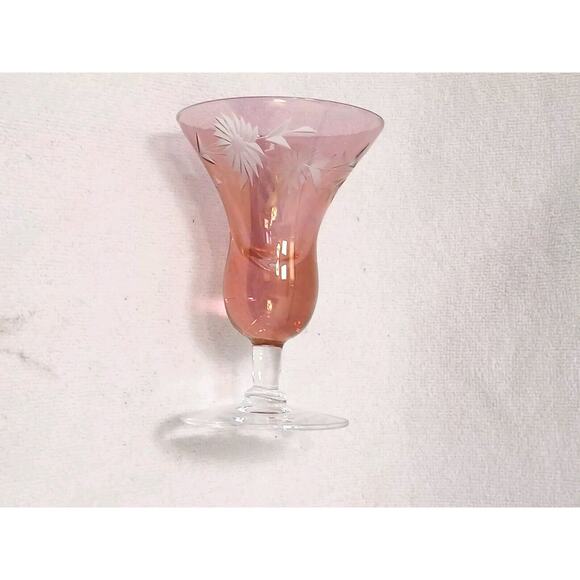 Murano Etched 1 Cocktail Cordial Glass Red 5" Barware Hand Blown Italy Antique - Picture 9 of 12